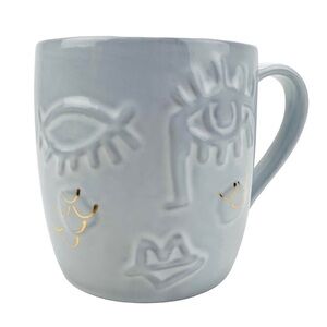 STARBUCKS Anniversary Siren Winking Face Mug 2016 11 Oz Grey Gold